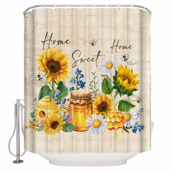 Yellow Sunflowers Bathroom Shower Curtains with 12 Hooks Waterproof Shower Curtain for Stalls and Bathtubs Daisy Bees Elegant Farmhouse Floral Decorative Bathroom Privacy Curtain 48x72 Inches