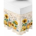thumbnail image 1 of Yellow Sunflowers Bed Skirt Cal King 16 Inch Drop, Wrap Around Bed Skirts, Floral Bees Elegant Pastoral Botanical Elastic Bedskirt Pleated Bed Frame Cover Luxurious Dust Ruffle for Cal King Bed, 1 of 6