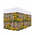 thumbnail image 1 of Yellow Sunflowers Bed Skirt Queen Size 18 Inch Drop, Love Family Brown Wood Striped Countryside Adjustable Elastic Dust Ruffles Bedskirt for Queen Bed Wrap Around Pleated Mattress Frame Cover, 1 of 9