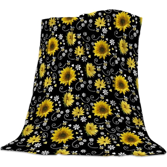 Yellow Sunflowers and Bees Super Soft Throw Blankets Art Prints Fluffy Fuzzy Flannel Bed Blanket Decorative for Home Sofa Couch Chair Living Bedroom,40X50 in
