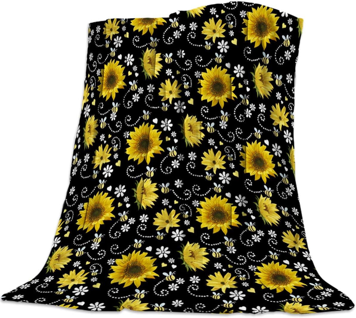 Yellow Sunflowers And Bees Super Soft Throw Blankets Art Prints Fluffy ...