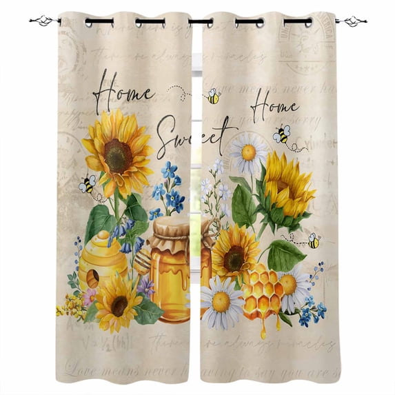 Yellow Sunflowers Blackout Curtains for Bedroom Living Room Darkening Curtains 63 Inches Long Daisy Bees Elegant Farmhouse Floral Window Curtain 2 Panels Set Window Treatment Grommet Drapes 52"x63"