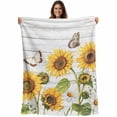 thumbnail image 1 of Yellow Sunflowers Blanket Soft Cozy Warm Throw Blanket for Couch, Plush Fuzzy Flannel Fleece Blankets for Sofa, Vintage Country Flowers Butterfly Wood Board Bed Blankets Gifts for Men, 50"x60", 1 of 9