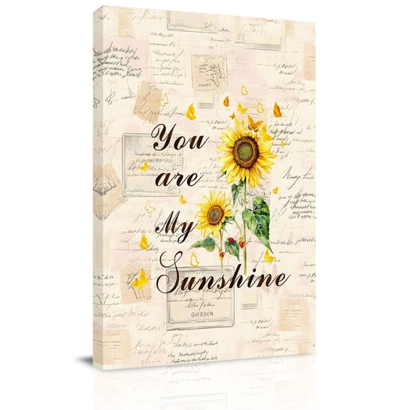 Yellow Sunflowers Canvas Wall Art for Living Room, You Are My Sunshine Butterflies Vintage Letter Background Poster Print Painting for Bedroom Office Home Decor Wall Pictures Prepare To Hang 8"x10"