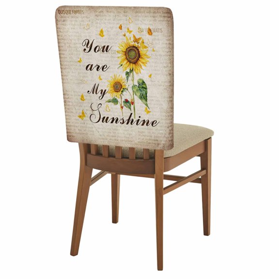 Yellow Sunflowers Chair Back Covers Set of 1, You Are My Sunshine Butterflies Vintage Newspapers Stretch Dining Chair Back Slipcovers Removable Seat Cover for Kitchen Restaurant Hotel Cafe