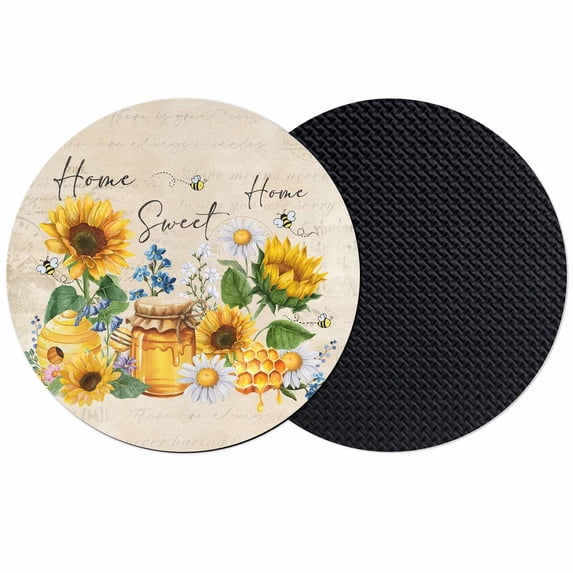 Yellow Sunflowers Coasters Set of 2, Absorbent Coasters for Drinks, Daisy Bees Elegant Farmhouse Floral Coaster for Desk Coffee Table Protection, Home Decor House Warming Gifts 4"