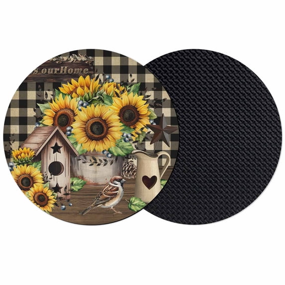 Yellow Sunflowers Coasters Set of 2, Absorbent Coasters for Drinks, Western Star Brown Farmhouse Plaid Coaster for Desk Coffee Table Protection, Home Decor House Warming Gifts 4"