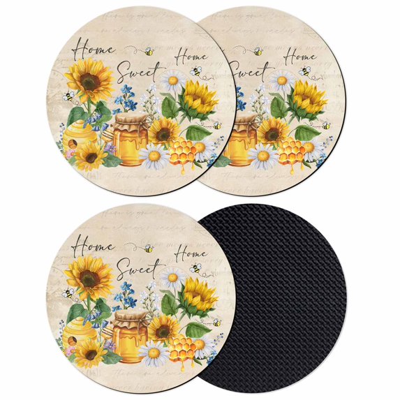 Yellow Sunflowers Coasters Set of 4, Absorbent Coasters for Drinks, Daisy Bees Elegant Farmhouse Floral Coaster for Desk Coffee Table Protection, Home Decor House Warming Gifts 4"