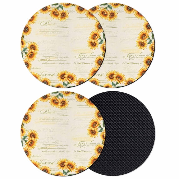 Yellow Sunflowers Coasters Set of 4, Absorbent Coasters for Drinks, Farmhouse Rustic Botanical Floral Plants Coaster for Desk Coffee Table Protection, Home Decor House Warming Gifts 4"
