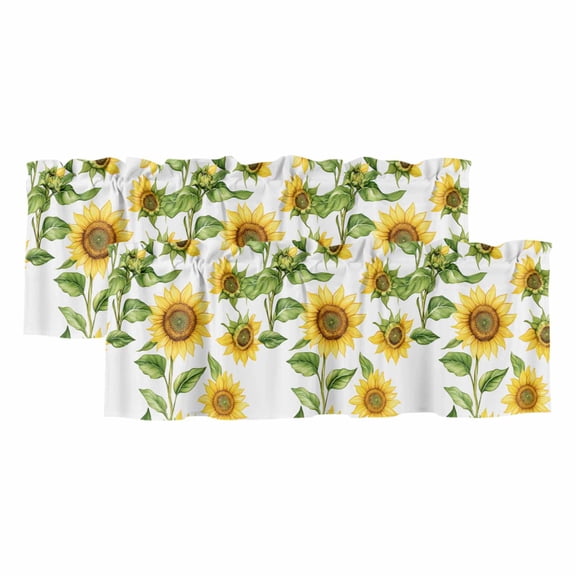 Yellow Sunflowers Curtain Valances for Windows, Kitchen Valance Window Treatments Panel 2 Pack, Summer Spring Country Flowers Rod Pocket Short Curtains for Bathroom Bedroom 42 x 12 Inch