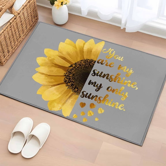 Yellow Sunflowers Entryway Rug 2'x3' Non Slip Front Door Mats, Floral You Are My Sunshine Grey Quotes Entrance Rugs Indoor Outdoor Carpet, Washable Floor Mats Small Area Rug for Bedroom Kitchen