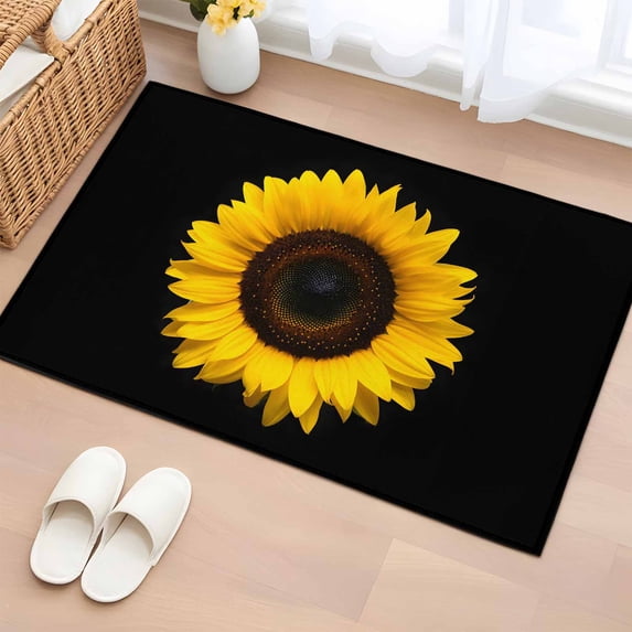 Yellow Sunflowers Entryway Rug 2'x3' Non Slip Front Door Mats, Spring Flowers Modern Simple Art Black Entrance Rugs Indoor Outdoor Carpet, Washable Floor Mats Small Area Rug for Bedroom Kitchen