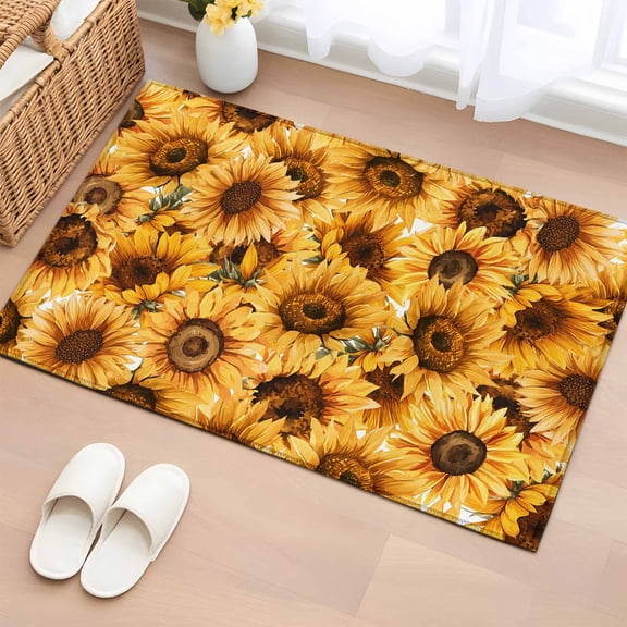 Yellow Sunflowers Entryway Rug 2'x3' Non Slip Front Door Mats, Watercolor Floral Flowers Vintage Entrance Rugs Indoor Outdoor Carpet, Washable Floor Mats Small Area Rug for Bedroom Kitchen