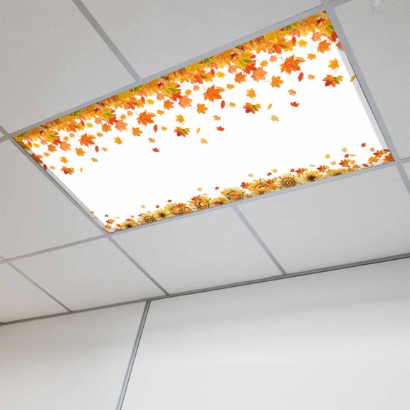 Yellow Sunflowers Fall Magnetic Fluorescent Light Covers for Ceiling Lights 2x4 Ft,Thanksgiving Maple Autumn Farmhouse Office Kitchen Drop Ceiling Light Covers Lighting Filters Shade Panel 1 Pack