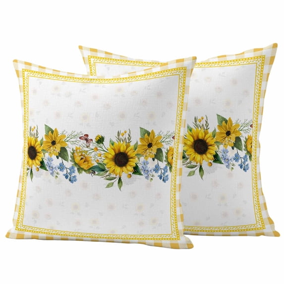 Yellow Sunflowers Floral Outdoor Pillow Covers Pack of 2 Pastoral Wildflowers Leaf Yellow Plaid Waterproof Throw Pillow Covers Decorative Cushion Cases for Patio Garden Tent Balcony Couch 18x18 inch