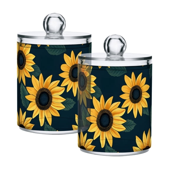 Yellow Sunflowers Green Leaves Translucent Plastic Cans Storage Canisters with Lid Set of 2