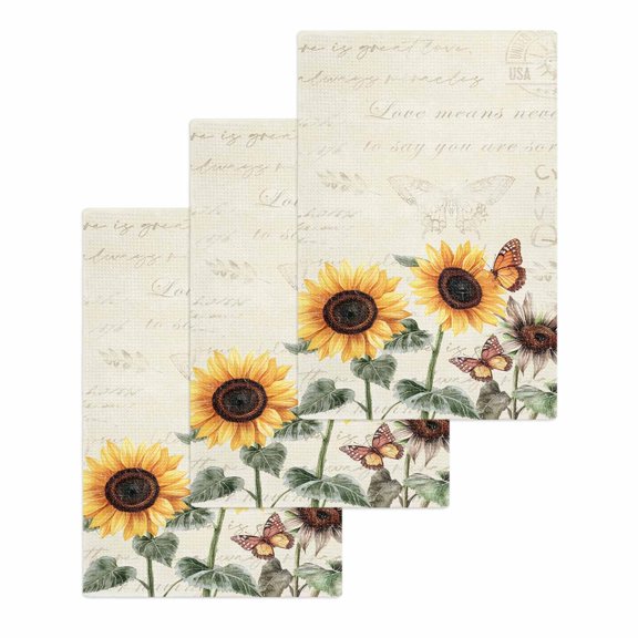 Yellow Sunflowers Hand Towels Set, Waffle Weave Kitchen Towels 3 Pieces, Floral in Blooms Pastoral Plants Microfiber Hair Face Bath Tea Towel Absorbent Quick Drying Cleaning Dish Cloths 15.7"x23.6"