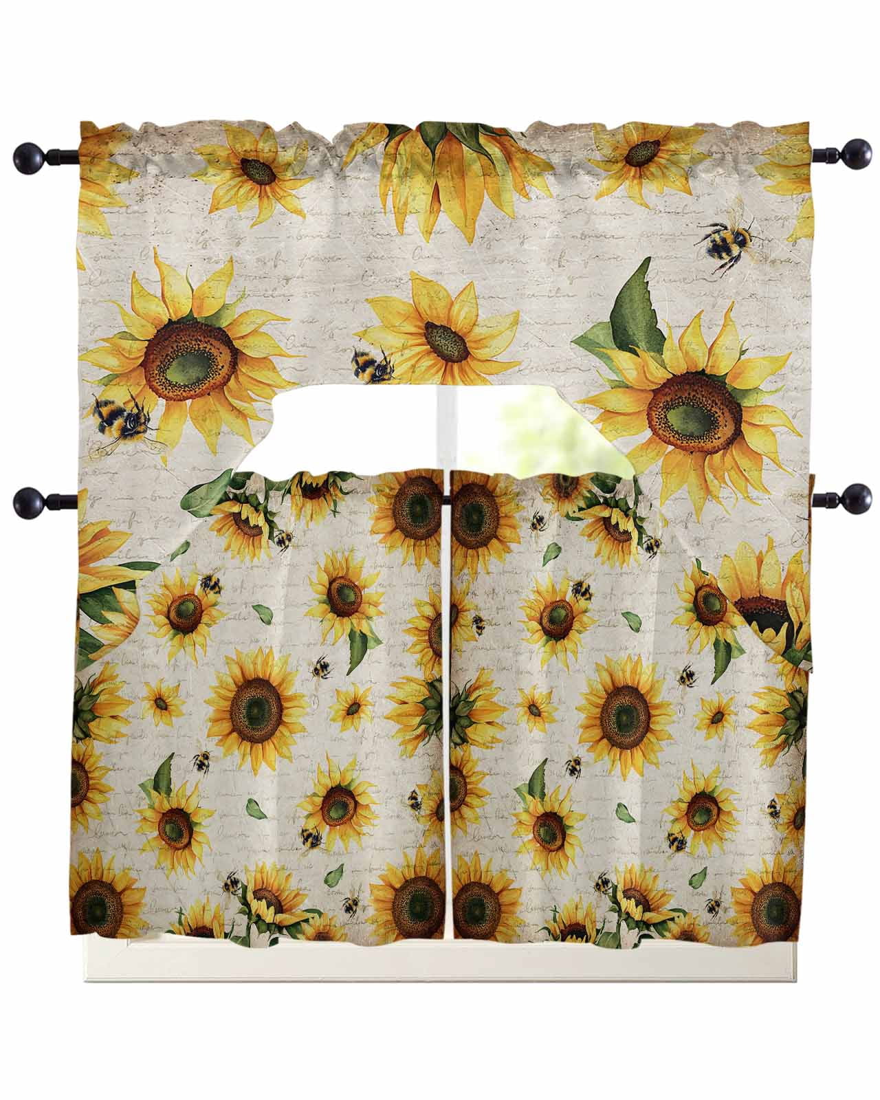 Yellow Sunflowers Kitchen Curtains Sets 36 Inch Length with Valance ...