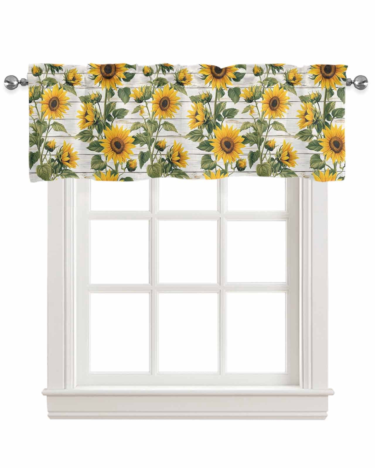 Yellow Sunflowers Kitchen Valances for Windows Farmhouse Linen Window ...