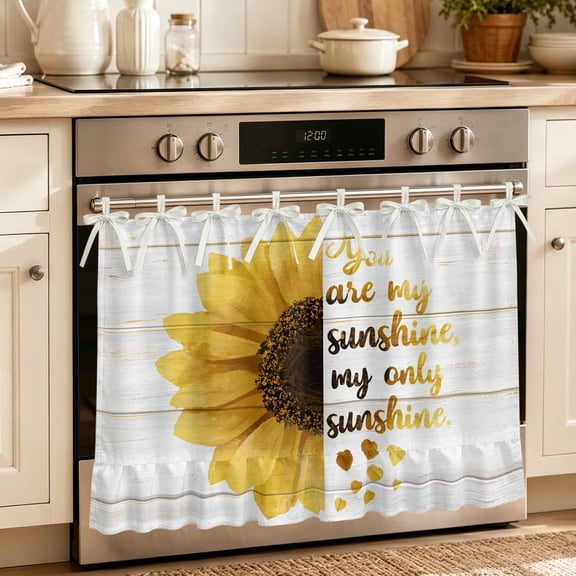 Yellow Sunflowers Oven Skirt Curtain 27"Wx20"L, Waterproof Ruffled Stove Cover Skirt with 8 Ribbon Ties, You Are My Sunshine Wood Rustic Decorative Oven Door Curtain for Kitchen Dishwasher Cabinet