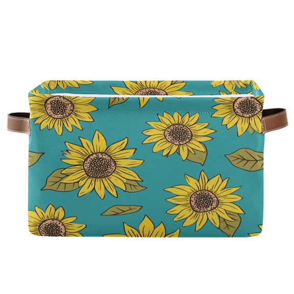 Yellow Sunflowers Pattern Foldable Storage Basket,Canvas Fabric Foldable Storage Bins with Handles Open Home Storage Bins Boxes for Toy Book Shelf Closet Baskets