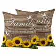 thumbnail image 1 of Yellow Sunflowers Pillow Covers 2 Pack Family Brown Wood Striped Countryside Pillowcase Waterproof Outdoor Throw Pillow Cover for Patio Garden Square Cushion 24”x24”, 1 of 9