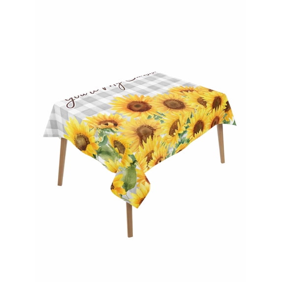 Yellow Sunflowers Rectangle Tablecloth, Summer Floral Elegant Pastoral Checkered Waterproof & StainResistant Tablecloth, Washable Oil-proof Table Cover for Dining/Party/Wedding/Buffet 52x70 In