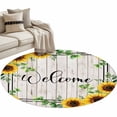 thumbnail image 1 of Yellow Sunflowers Round Area Rug 4 FT, Non Slip Indoor Outdoor Rug, Botanical Floral Leaves Wooden Grain Washable Soft Circular Carpet Non-Shedding Floor Mat for Coffee Table Nursery Foyer Balcony, 1 of 9