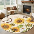 thumbnail image 1 of Yellow Sunflowers Round Area Rug 5Ft Washable Circle Rugs for Living Room Bedroom, Country Farm Butterfly Flower Light Beige Non-Slip Carpet Floor Mats Indoor Outdoor Carpet Runner Home Decor, 1 of 8
