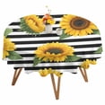 thumbnail image 1 of Yellow Sunflowers Round Tablecloth 60 inches Green Leaf White Black Striped Plant Waterproof Oil-Proof Table Cloth Round Table Cover for Holiday Party Picnic Dinner Decor Indoor and Outdoor Use, 1 of 9