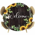 thumbnail image 1 of Yellow Sunflowers Round Tablecloth, Fitted Table Cover with Elastic for 36"-44" Round Tables, Botanical Eucalyptus Leaf Wooden Grain Table Cloth Outdoor Indoor Dinning Party Waterproof Tablecloths, 1 of 7