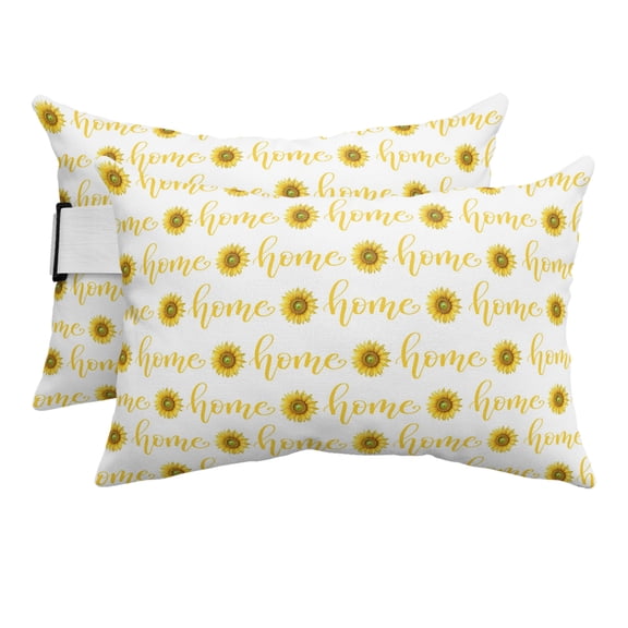 Yellow Sunflowers Rustic Outdoor Pillows for Chaise Lounge Chair Beach Headrest Pillow Set of 2 Waterproof Lumbar Pillows with Insert&Strap Modern Farmhouse Florals Home Pool Pillow 12"x20"