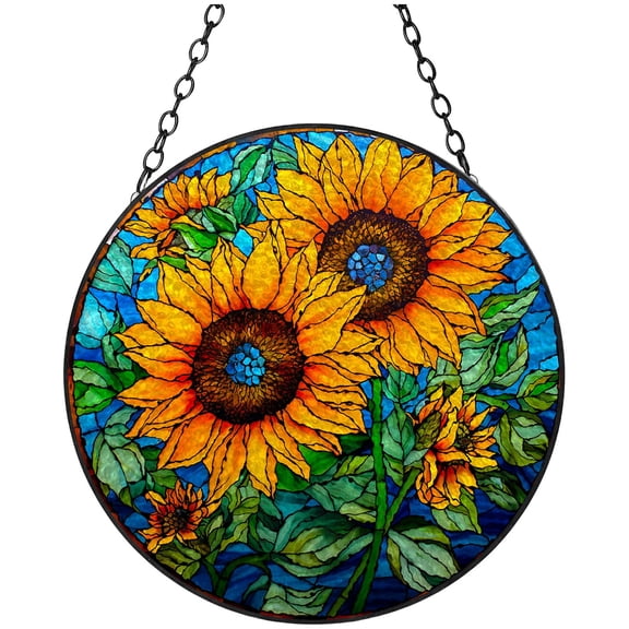 Yellow Sunflowers Stained Glass Suncatcher Window Hangings Colored Handmade Glass Suncatcher Crafts Kits for Indoor Garden Christmas Decoration 16x16cm(13)