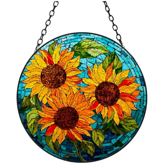 Yellow Sunflowers Stained Glass Suncatcher Window Hangings Colored Handmade Glass Suncatcher Crafts Kits for Indoor Garden Christmas Decoration 16x16cm(8)