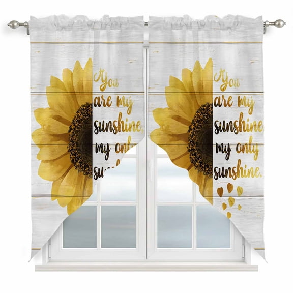 Yellow Sunflowers Swag Curtains for Living Room/Bedroom, You Are My Sunshine Wood Rustic Swag Kitchen Curtain Valances for Windows, Tier Topper Scalloped Curtain 2 Panels, 56"W x 36"L