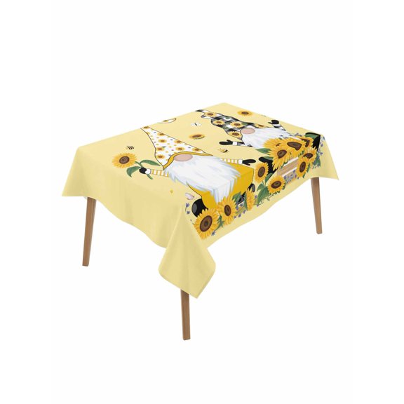Yellow Sunflowers Table Cloth, Waterproof Tablecloth for Rectangle Tables, Gnomes Farmhouse Botanical Bee Reusable Washable Fabric Table Cover for Restaurant Kitchen Dining Tables 60"x102"