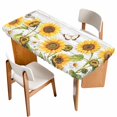 thumbnail image 1 of Yellow Sunflowers Table Cloths for 4 Foot Rectangle Tables, Vintage Country Flowers Butterfly Wood Board Patio Waterproof Elastic Fitted Tablecloths, Washable Rectangular Table Cover for Camping, 1 of 8