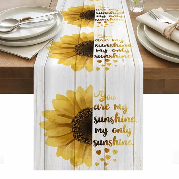 Yellow Sunflowers Table Runner - 36 Inch Long, Kitchen Dining Table Runner Dresser Scarves, You Are My Sunshine Wood Rustic Farmhouse Decor for Coffee Tables Wedding Party Banquet