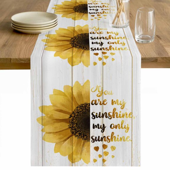 Yellow Sunflowers Table Runner 36 Inches Long Farmhouse Dress Scarves, You Are My Sunshine Wood Rustic Dining Tablerunner for Coffee Table/Kitchen Island/Party Décor, Small 13" x 36"