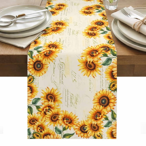 Yellow Sunflowers Table Runner - 90 Inch Long, Kitchen Dining Table Runner Dresser Scarves, Farmhouse Rustic Botanical Floral Plants Farmhouse Decor for Coffee Tables Wedding Party Banquet
