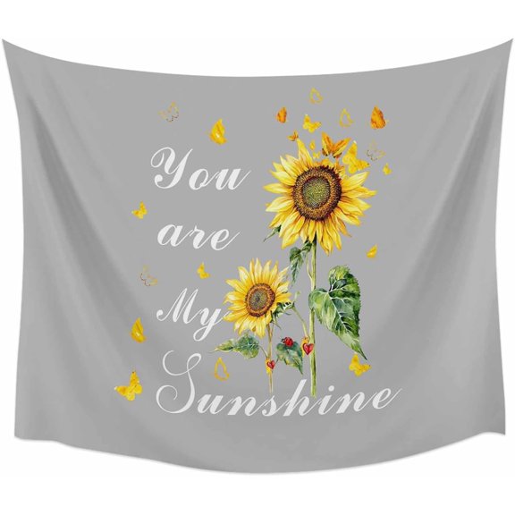 Yellow Sunflowers Tapestry You are My Sunshine Butterflies Gray Background Wall Hanging Wall Tapestry for Bedroom Living Room Dorm Backdrop Home Decor 90x60 Inch