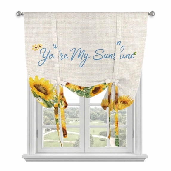 Yellow Sunflowers Tie Up Curtains 45 Inches Long, Kitchen Window Curtains Over Sink, Summer Floral Elegant Pastoral Botanical Small Window Curtains Shade Balloon Curtains Valances for Bedroom 34"x45"