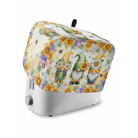 Yellow Sunflowers Toaster Cover 4 Slice, Large Kitchen Appliance Covers, Spring Gnomes Hydrangea Daisy Plants Toaster Oven Cover with Loop, Bread Machine Cover Polyester Dust Cover Protection