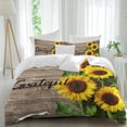 thumbnail image 1 of Yellow Sunflowers Twin Size Comforter Set, Grateful Brown Wood Striped Countryside Bedding for All Seasons, 4 Pcs Bed Set, 1 Quiltcover (68"x86") ,1Sheet(67"x116"), 2Pillowcases (30"x20"), 1 of 12