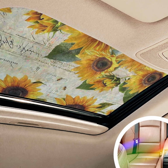 Yellow Sunflowers Window Privacy Film Rainbow Static Cling Stain Glass Window Film for Glass Door, Decorative Sunroof Decal Sticker for Car Bathroom Home 17.7"x39.3" Country Vintage Botanical Floral