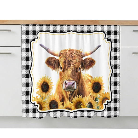 Yellow Sunflowers Yak Sink Skirt 10"W x 11"L,Dustproof Under Sink Curtain Skirt for Bathroom Kitchen,Black White Checkered Pastoral Buffalo Adhesive Short Vanity Curtains Cover for Laundry Closet