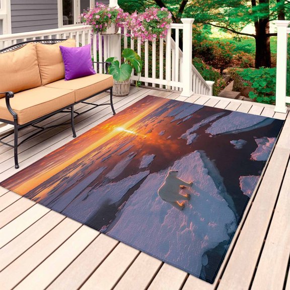 Yellow Sunset Outdoor Rug for Patio/Deck/Porch, Non-Slip Large Area Rug 5 x 8 Ft, Modern Art Animals Indoor Outdoor Rugs Washable Area Rugs, Reversible Camping Rug Carpet Runner