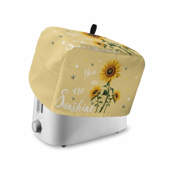 Yellow Sunshine Sunflower Toaster Cover 2 Slice, Small Kitchen Appliance Covers, Pastoral Bees Farmhouse Floral Toaster Oven Cover with Loop, Bread Machine Cover Polyester Dust Cover Protection