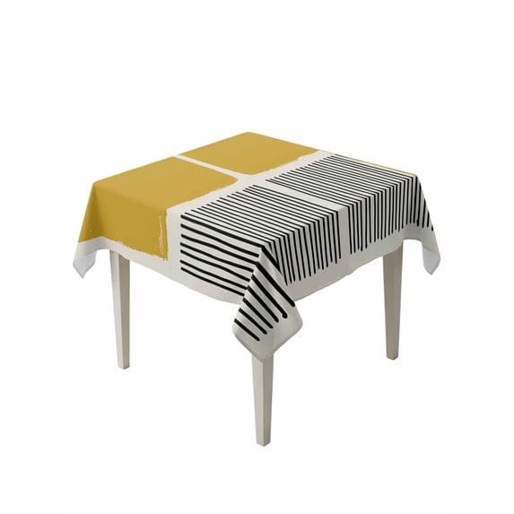 Yellow Suqare Tablecloth - 54 x 54 Inch, Modern Painting Farmhouse Striped Abstract Art Waterproof & StainResistant Tablecloth, Washable Oil-proof Table Cover for Dining/Party/Wedding/Camping/Buffet