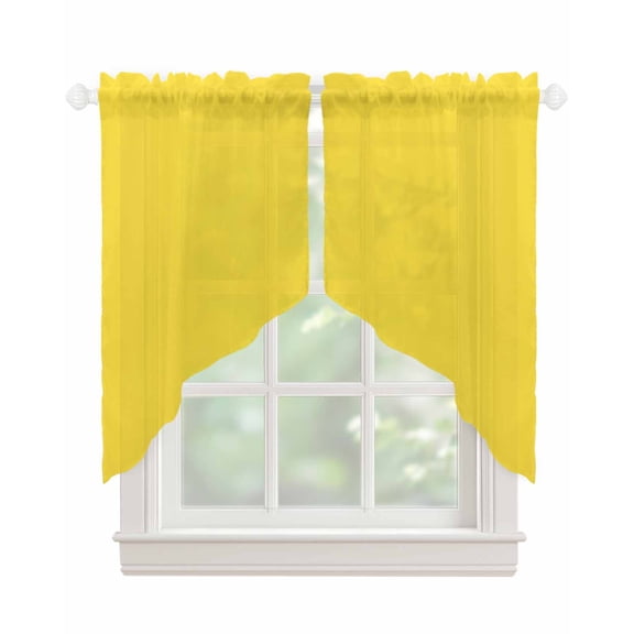 Yellow Swag Valances for Windows, Pure Yellow Rod Pocket Sheer Valances for Small Windows, Swag Toppers Light Filtering for Kitchen Living Room 2 Panels 28''x36''